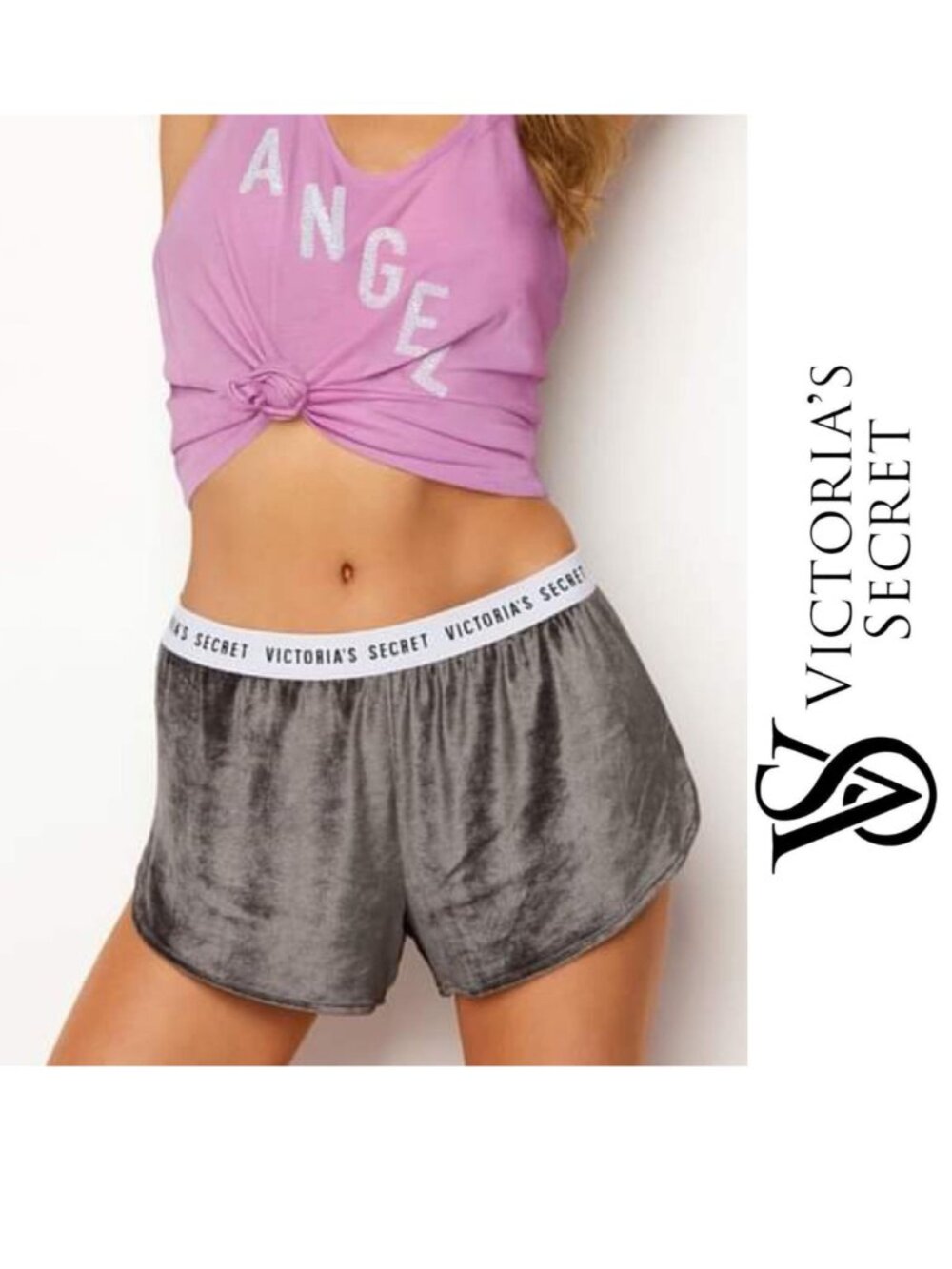 Victoria's Secret | Gray Logo Waistband Crushed Velvet Shorts | Size Extra Small